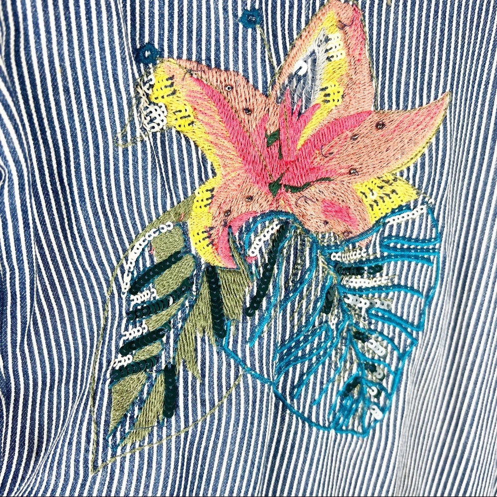 Zara Trafuluc Denimwear Embroidered Striped Top Size Small - Picture 2 of 6